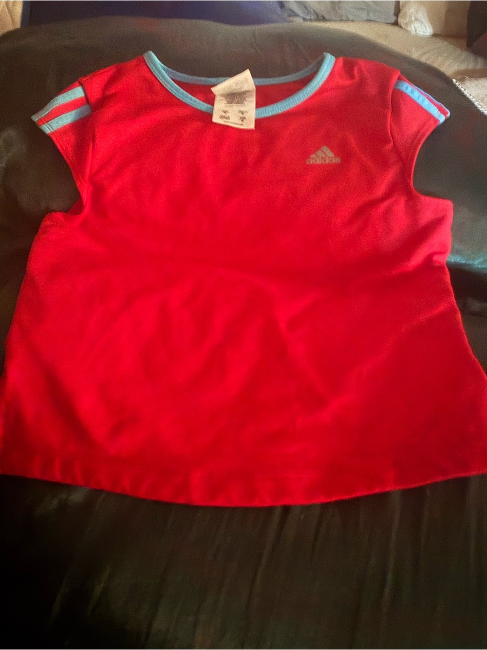 adidas Red Short-Sleeve Tee with Light Blue Trim